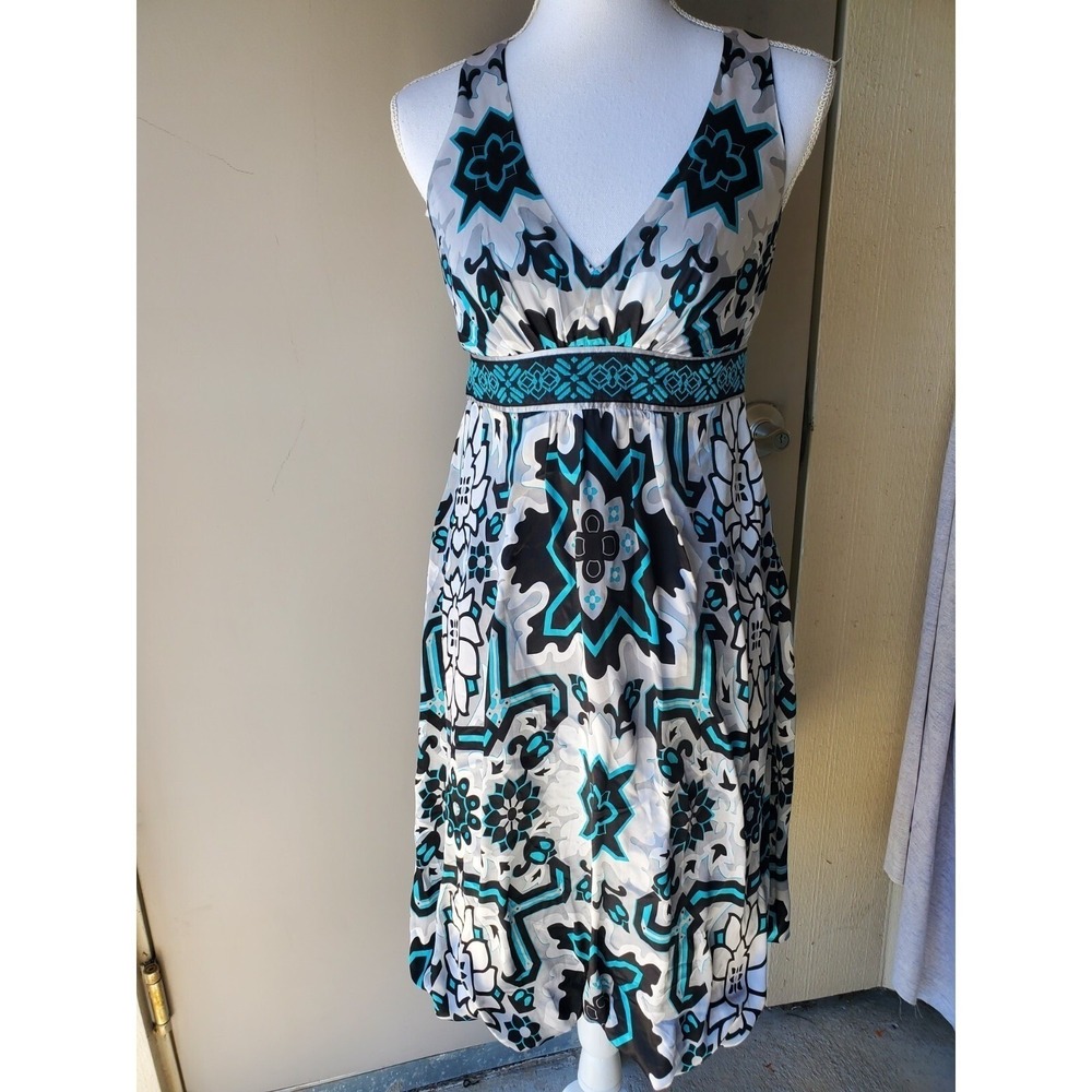 Nicole‎ by Nicole Miller Silk Dress Women 4 Teal Geometric Bubble Hem Boho Chic